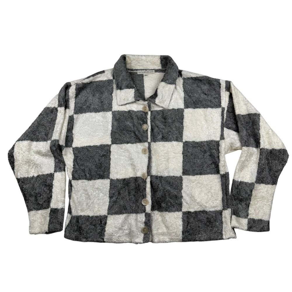 American Vintage The White House Fuzzy Check Button Jacket Gray White USA Made M